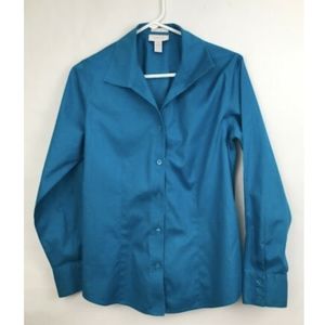 Chicos Size 1 No Iron Teal Blouse Long Sleeve